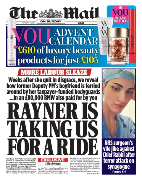 "Rayner is taking us for a ride" reads the headline on the front page of the Daily Mail.