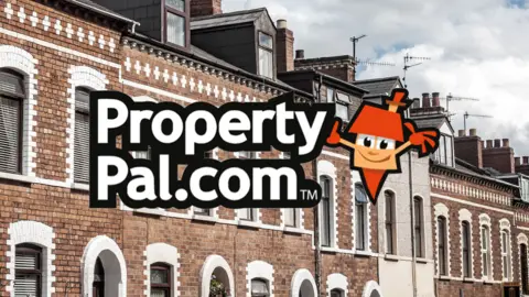 BBC PropertyPal logo imposed on image of houses in Belfast