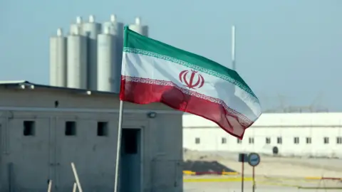 Getty Images Iranian flag in Iran's Bushehr nuclear power plant on 10 November 2019