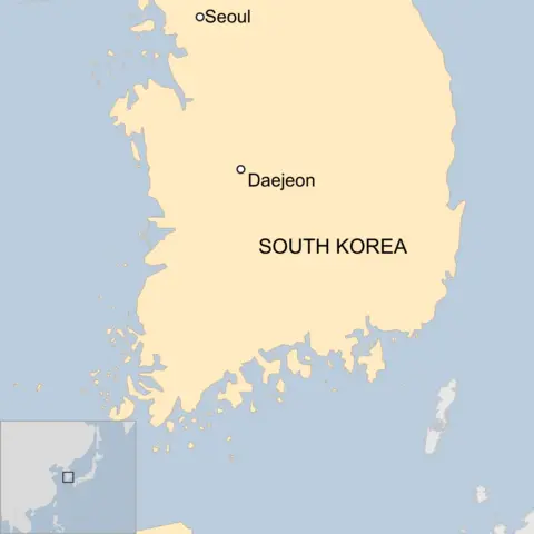 A map of South Korea showing the locations of Daejeon and Seoul