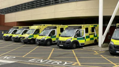 Contributed Ambulances queuing outside Ipswich Hospital