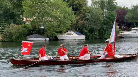 BBC/ Sean Coughlan Swan upping boat on the Thames in count of swans in July 2025. Pic by Sean Coughlan
