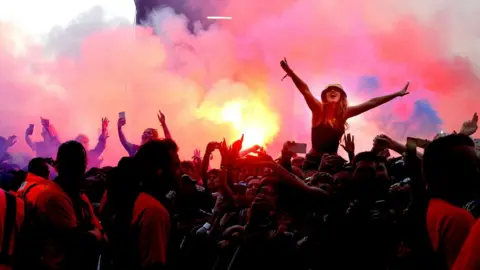 Getty Images Festival goers at Leeds in 2017