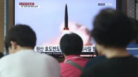 European Photopress Agency South Korean people watch breaking news of North Korea"s missile launch, at Seoul Station in Seoul, South Korea, 25 July 2019