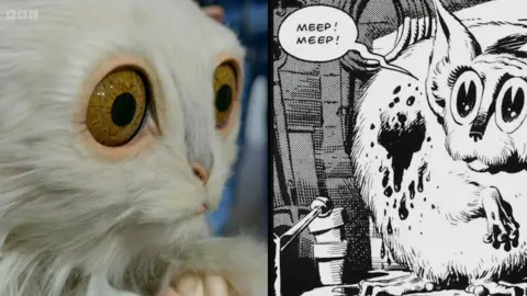 Doctor Who: Unleashed Meep alongside his comic book counterpart