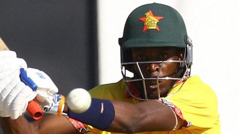 Clive Madande plays a shot for Zimbabwe against India in a T20 game in Harare last month