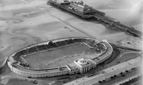 Historic England Archive / Aerofilms Collection An aerial view of The Open Air Swimming Baths and Victoria Pier in Blackpool, Lancashire, taken in September 1929