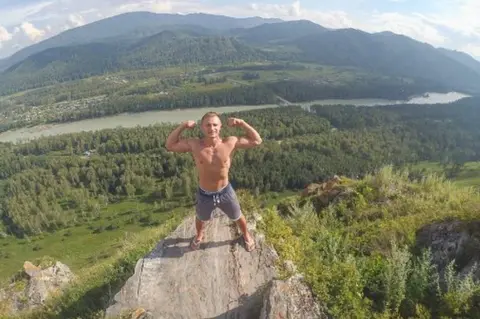 Kostya Pro Konstantin Protsky posing in the Altai Mountains