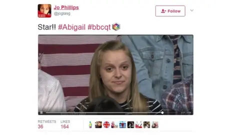 Twitter Jo Philips: "Star!! #Abigail #BBCQT (picture of Abigail)
