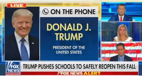 Fox News A still from President Trump's Fox News interview on Wednesday 5 August 2020