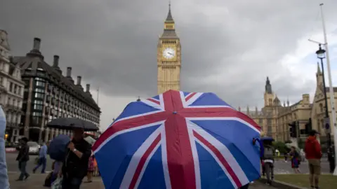 Getty Images Union flag umbrella at Parliament