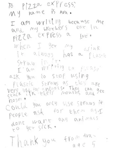 Pizza Express Letter from five-year-old Pizza Express customer