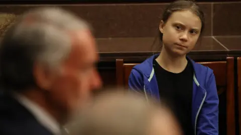 Getty Images Greta Thunberg attends a Senate Climate Change Task Force meeting on Capitol Hil