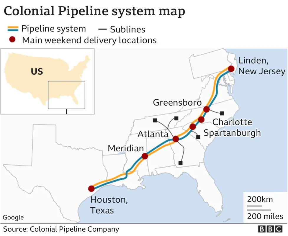 Route of the Colonial Pipeline