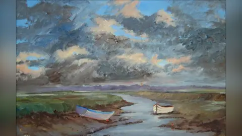 Kieron Williamson A Kieron Williamson painting showing rowing boats moored among the riverbank at Morston, on the Norfolk coast.