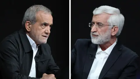Shutterstock Dr Massoud Pezeshkian faces Saeed Jalili successful  a debate