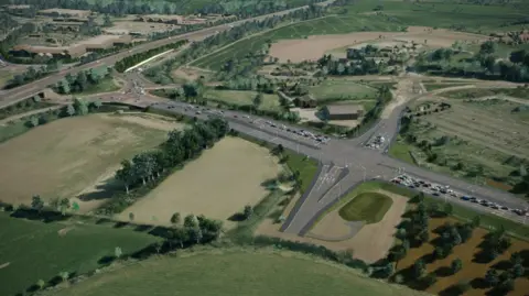 National Highways An aerial photo of the road with a partially completed junction