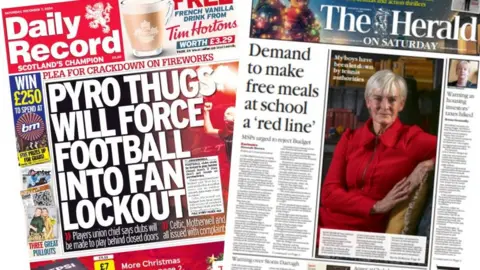 front pages composite featuring the daily record and the herald 