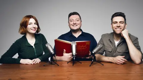 Matt Crockett James Cooper, Alice Levine and Jamie Morton, hosts of My Dad Wrote A Porno