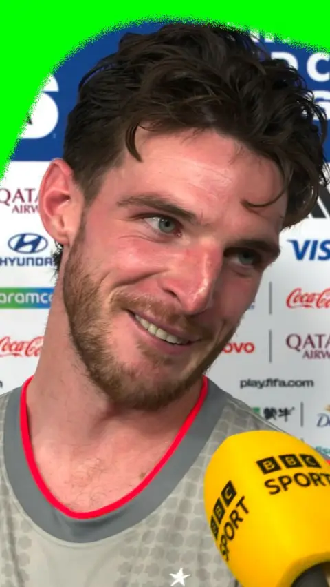 Declan Rice gives a post-match interview to BBC Sport at the 2026 World Cup