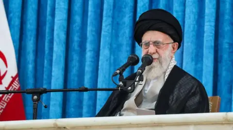 Handout photo from the Supreme Leader's Office showing Ayatollah Ali Khamenei speaking during a marking the anniversary of the death of Ayatollah Ruhollah Khomeini in Tehran, Iran (4 June 2025)