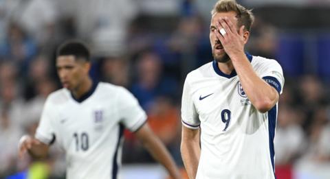 England captain Harry Kane reacts after England are held to a 0-0 draw by Slovenia at Euro 2024