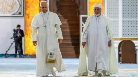 Reuters Pope Leo and Mohammed Al-Mamoun Al-Qasimi Al-Hassani walk in the Great Mosque of Algiers