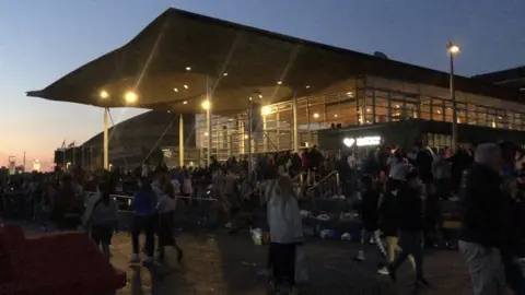 Crowds gathered in Cardiff Bay