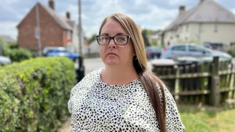 BBC Davinia Walsh photographed outside her home in Wellingborough