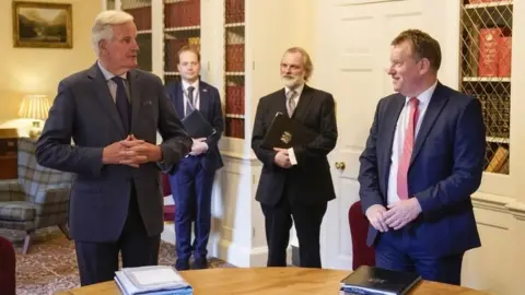 EPA Michel Barnier in Downing Street with David Frost