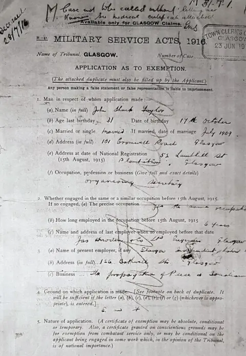 Joyce Taylor A military exemption application