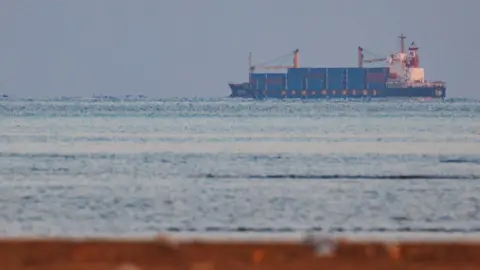 Getty Images File photo showing a container ship approaching the Bab al-Mandab Strait off Obock, Djibouti (18 January 2024)