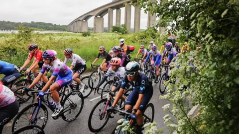 SW Pix Riders pass the Orwell Bridge