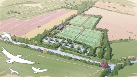 Forte Developments Limited An artist impression drawing of what the new pitches could look like. There are four very large pitches visible surrounded by countryside.