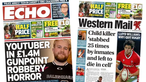 Front pages of South Wales Echo and Western Mail