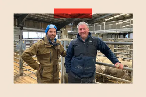 Sheep farmers Neil Bancroft (l) and James Foster