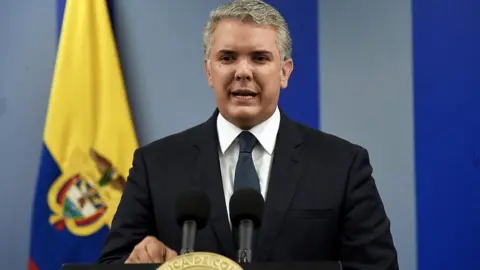 EPA Colombian President Iván Duque Marquez speaking during a televised address to the nation, in Bogota, Colombia, 21 November 2019