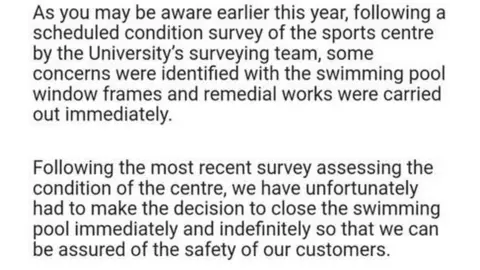 LDRS Parts of the email sent to swimming pool users