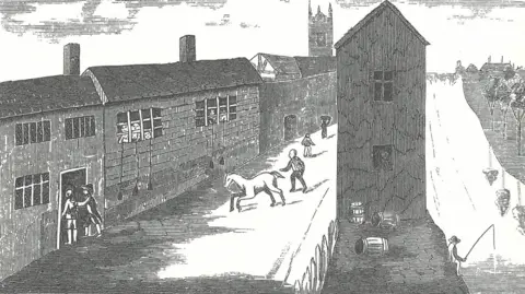 Richard Francis, Ann the Word (Fourth Estate, 2000) Black and white drawing of the House of Correction at Hunt's Bank, Manchester.