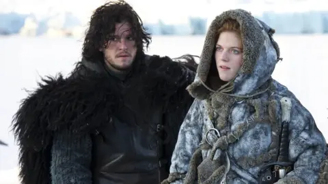 HBO Kit Harington as Jon Snow and Rose Leslie as Ygritte in Game of Thrones