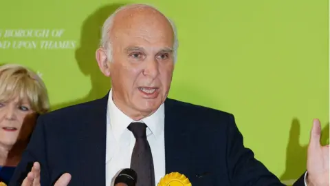 PA Sir Vince Cable speaks after winning the Twickenham seat