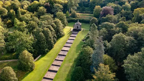 Peter Landers Photography Aerial view of the cascade at Chatsworth House's gardens
