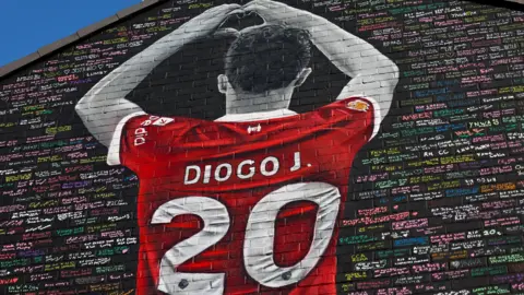 Diogo Jota mural on the side of a house close to Anfield