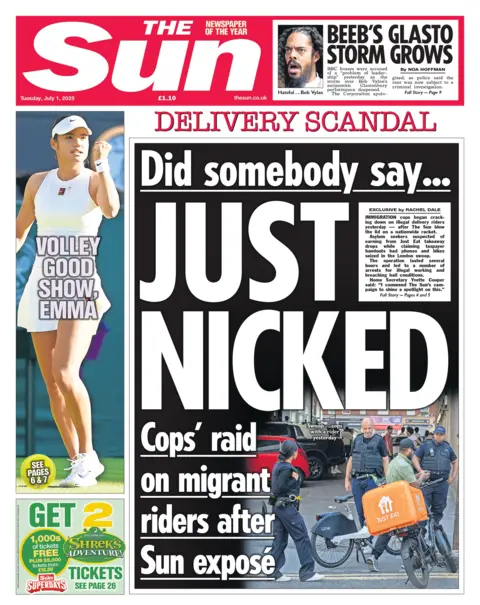 "Did somebody say... just nicked" reads the headline on the front page of The Sun.