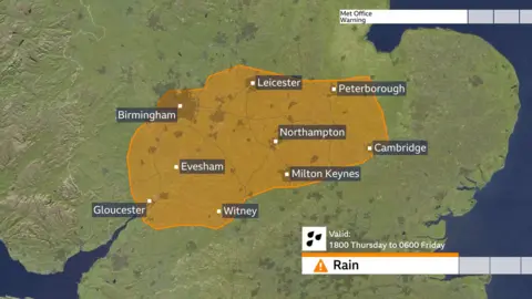 BBC Weather graphic of an amber weather warning