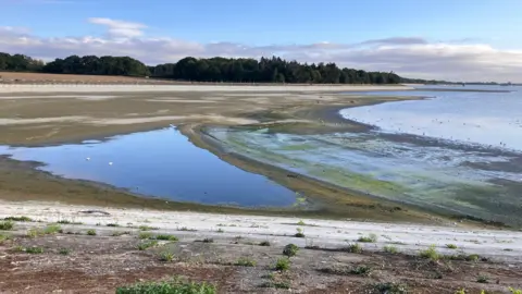 Henry Godfrey-Evans/BBC A large reservoir with some significant patches of dry ground