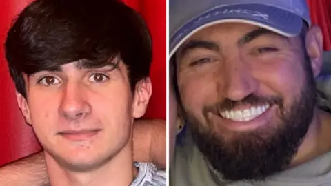 Family handouts Jack Diggle has short black mopped hair and Benjamin Dooley, who has a black beard, wears a baseball cap and is smiling showing his teeth.
