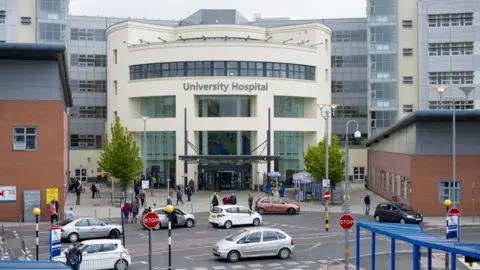 University Hospitals Coventry and Warwickshire The main entrance of Coventry's University Hospital.
