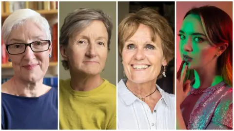 A composit image of four women who have written about autism in women and girls. They are Alex Morgan, Sarah Hendrickx, Gina Rippon and Fern Brady 