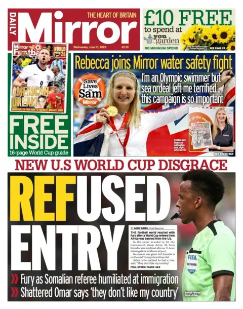 The headline on the front page of the Daily Mirror reads: "Refused entry."